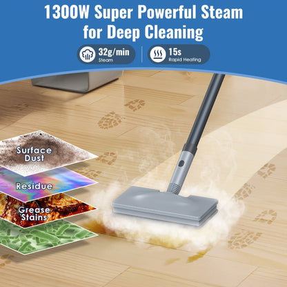 Steam Mop with Detachable Handheld Steam Cleaner 10-in-1 Multi-Purpose Attachments - 2 Pads, Carpet Cleaner for Home, Tiles, Grout, Windows, Kitchen & Bath, Powerful Floor & Sofa Steamer, 4 Colors