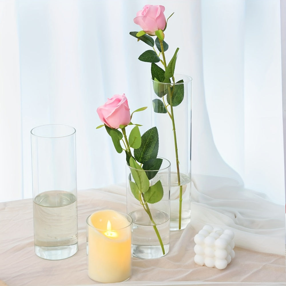Glass Cylinder Vases Set 12 or 24pcs Clear Tall Flower Vase Candle Holder 4 Sizes for Wedding Centerpieces Home Decor Party Table Decoration DIY Candle Making