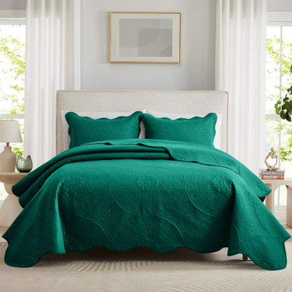 Quilted Bedspread Set 3 Piece – Soft Floral Coverlet with Pillow Shams, Lightweight Breathable Quilt for Bedroom & Guest Room, All Season Bed Cover