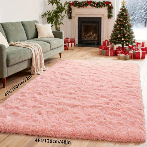 Fluffy Area Rug 4x6 - Soft High Pile Shaggy Carpet Non-Slip Indoor Floor Mat for Bedroom Living Room Dining Room, Blue & Tie Dye Rainbow Purple
