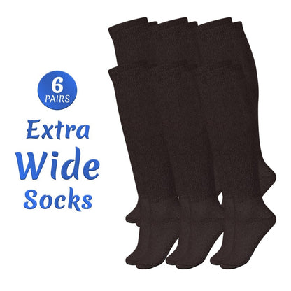 Extra Wide Socks for Swollen Feet 6 Pairs Stretch to 30 Inch Non-Binding Seamless Loose Fit Neuropathy Bariatric Edema Socks for Men Women Plus Size Seniors Multi Color