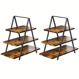 Brown wooden three-layer cake stand set of two