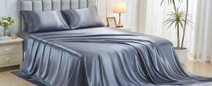 Satin Bed Sheet Set 4 Pcs – Luxury Silky Smooth Hotel-Quality Bedding, Wrinkle-Free Deep Pocket Fitted Sheet, All-Season Elegant Satin Sheets – Twin, Full, Queen & King, Multiple Colors