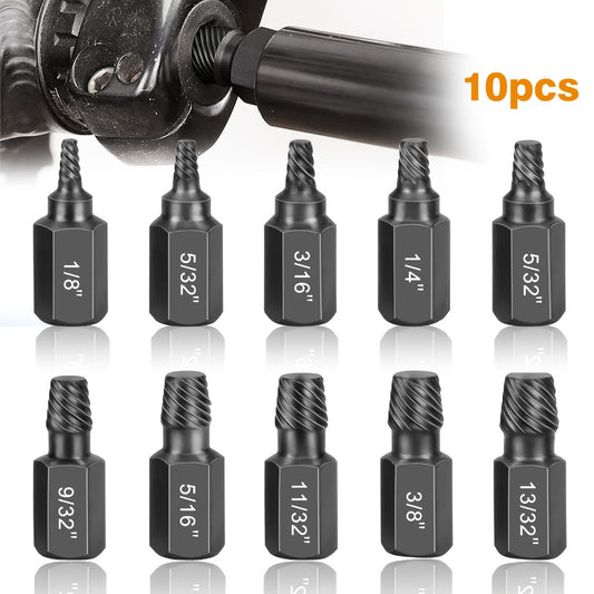 Screw Extractor Set 10pcs, 1/8" to 13/32" Broken Bolt Extractor Kit, Left-Handed Alloy Steel Nut & Stud Remover Tool for Stripped Screws, Bolts, Threaded Pipes & Fittings