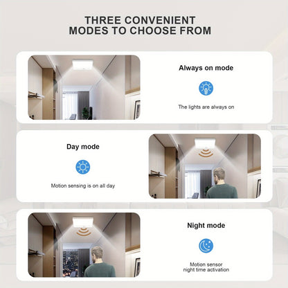 Wireless LED Ceiling Light Motion Sensor Rechargeable Battery Powered 3 Color Temperatures Remote Control No Wiring Closet Light for Bathroom Staircase Garage Hallway Kitchen Pantry White 1 or 2pcs