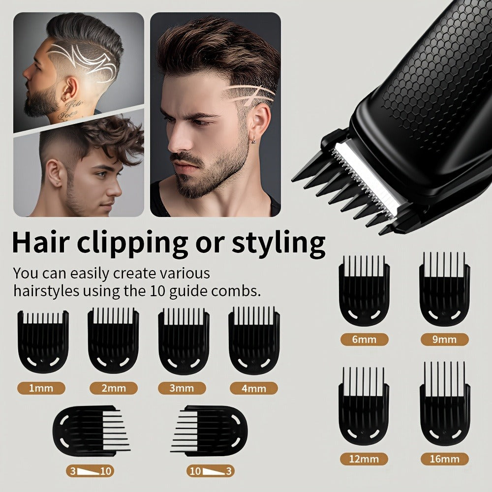 Beard Trimmer for Men - Professional Hair Clipper Electric Razor Zero Gapped T-Blade Edger Liner Cordless Rechargeable Mustache Trimmer Grooming Kit for Body Face Neck Black