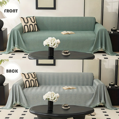 Herringbone Sofa Throw Cover with Tassels Jacquard Woven Solid Color Washable Polyester Sofa Blanket Slipcover for 3 4 Seater Couch Living Room - Grey Coffee Green Blue