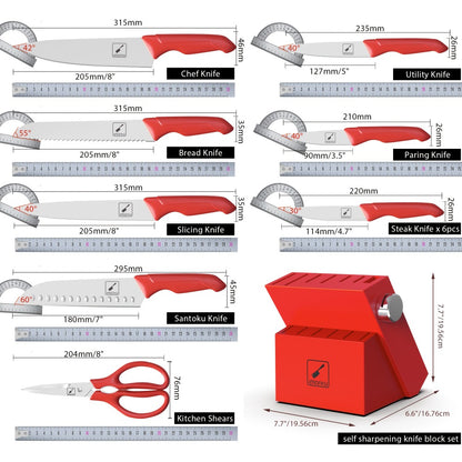 Kitchen Knife Set with Block 14pcs – Japanese 420 Stainless Steel, Built-in Sharpener, Non-Slip Ergonomic Handle, Dishwasher Safe – Professional Chef Knife Set for Home & Restaurant
