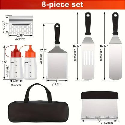 BBQ Grill Tool Set 8/17pcs – Teppanyaki Meat Press & Barbecue Accessories for Outdoor Camping, Kitchen & Parties