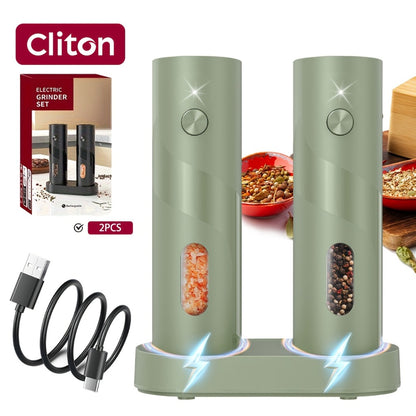 Electric Salt and Pepper Grinder Set with LED Light & Gravity Sensor – USB Rechargeable, Top-Fill, Large Capacity Automatic Spice Mill – 1 or 2 Pack Kitchen Gift Set