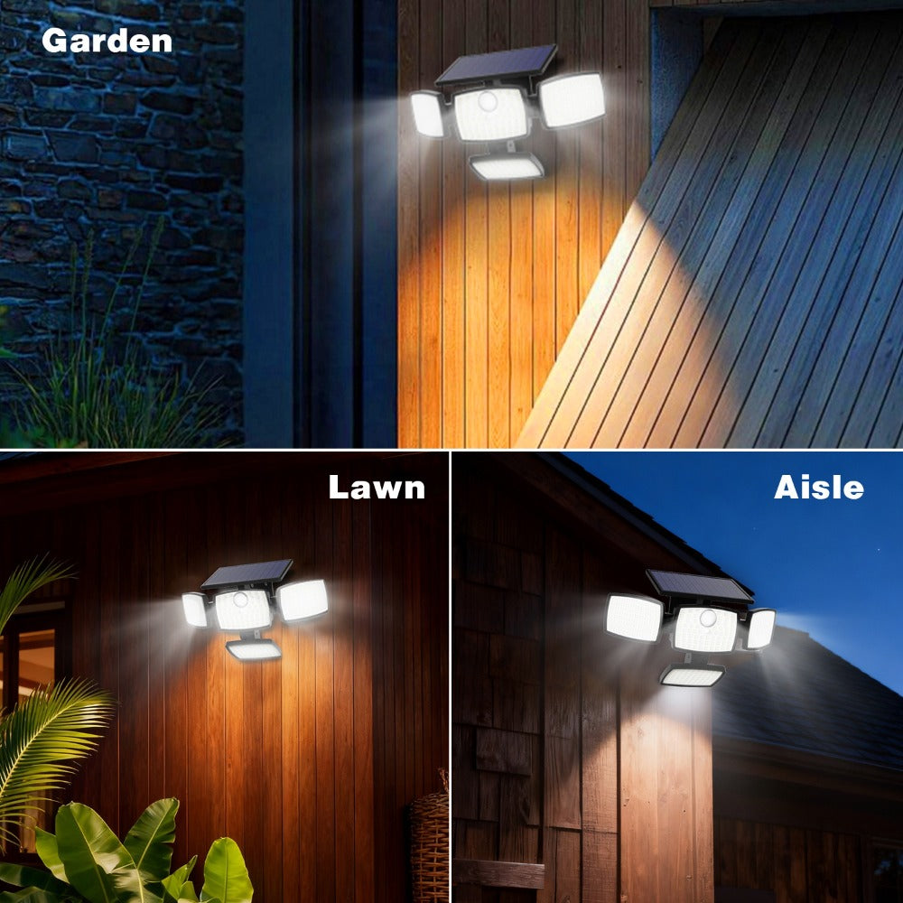 Solar Outdoor Motion Sensor Light 4-Head 3000LM – 270° Wide Angle, 3 Modes, IP65 Waterproof, Remote Control, Solar Flood Light for Garden Backyard Garage Wall Yard, 1/2/4 Pack