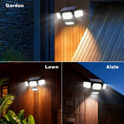 Solar Outdoor Motion Sensor Light 4-Head 3000LM – 270° Wide Angle, 3 Modes, IP65 Waterproof, Remote Control, Solar Flood Light for Garden Backyard Garage Wall Yard, 1/2/4 Pack
