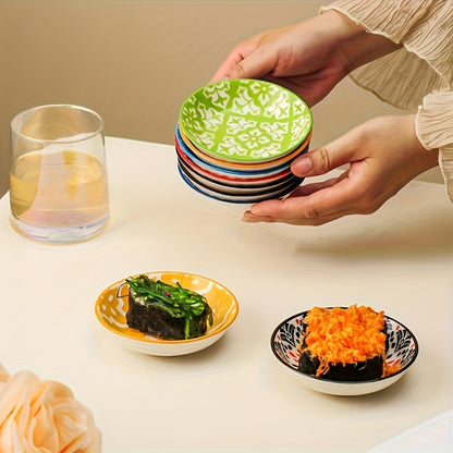 Ceramic Condiment Dish Set of 10 – Bohemian Small Saucer Dipping Bowls for Soy Sauce, Vinegar & Spices | Kitchen, Restaurant, Party, BBQ & Picnic Use | Machine Washable