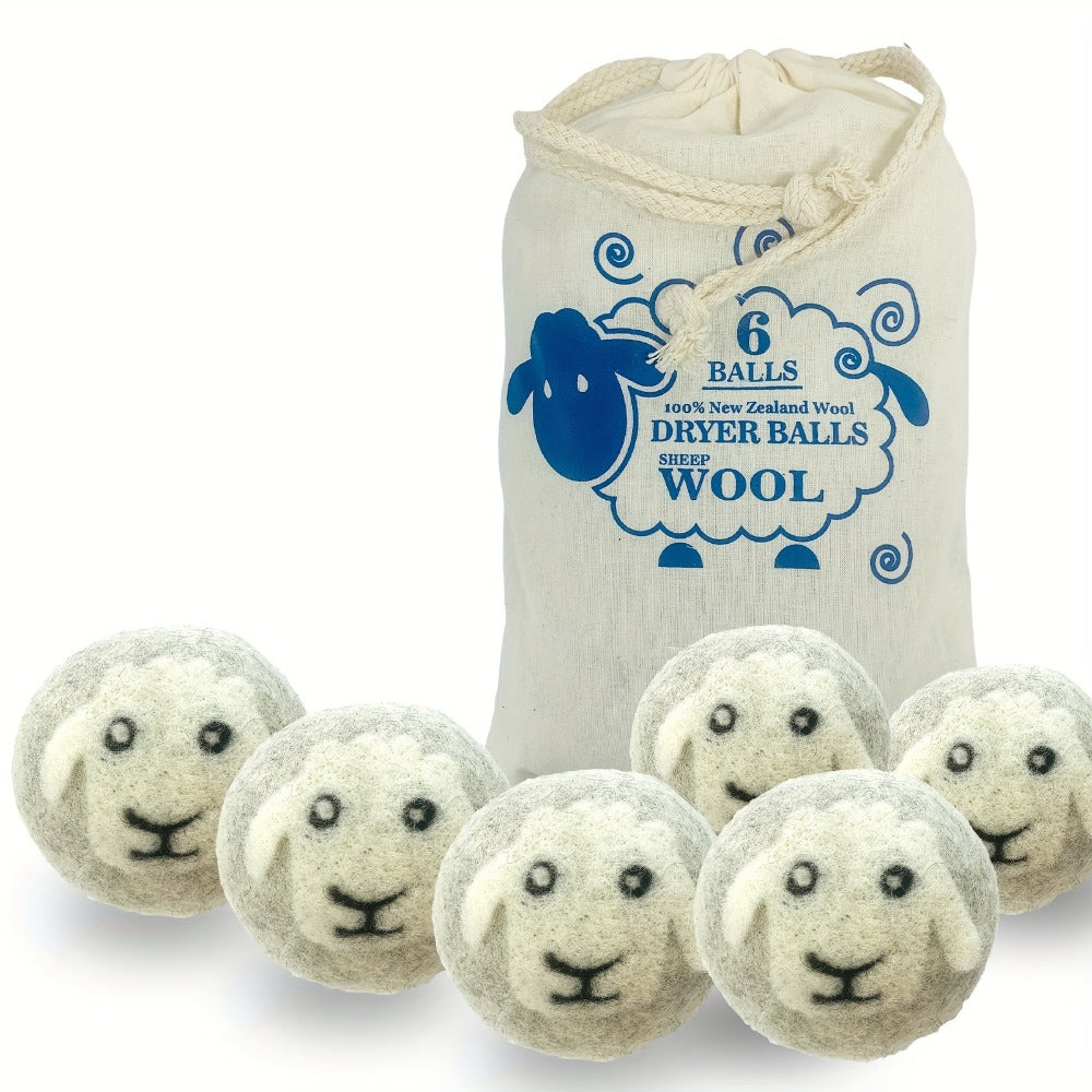 Wool Dryer Balls XL 6 Pack – 100% Natural Wool Fabric Softener, Reusable Dryer Balls Reduce Drying Time & Wrinkles, Chemical-Free Laundry Balls Safe for Baby Clothes & Sensitive Skin