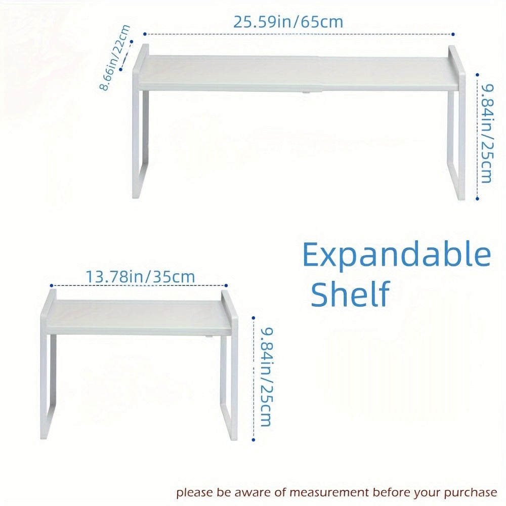 Expandable Cabinet Shelf Organizer Riser – Height Adjustable Retractable Rack with Suction Cup Base for Kitchen Pantry Cupboard Under Sink Countertop, Heavy Duty Metal Space Saver, Stackable Storage