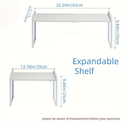 Expandable Cabinet Shelf Organizer Riser – Height Adjustable Retractable Rack with Suction Cup Base for Kitchen Pantry Cupboard Under Sink Countertop, Heavy Duty Metal Space Saver, Stackable Storage