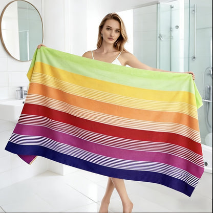 Oversized Beach Towel Extra Large 67x35 Inch Quick Dry Soft Absorbent Bath Towel Striped Tropical Camping Pool Travel Skin-Friendly