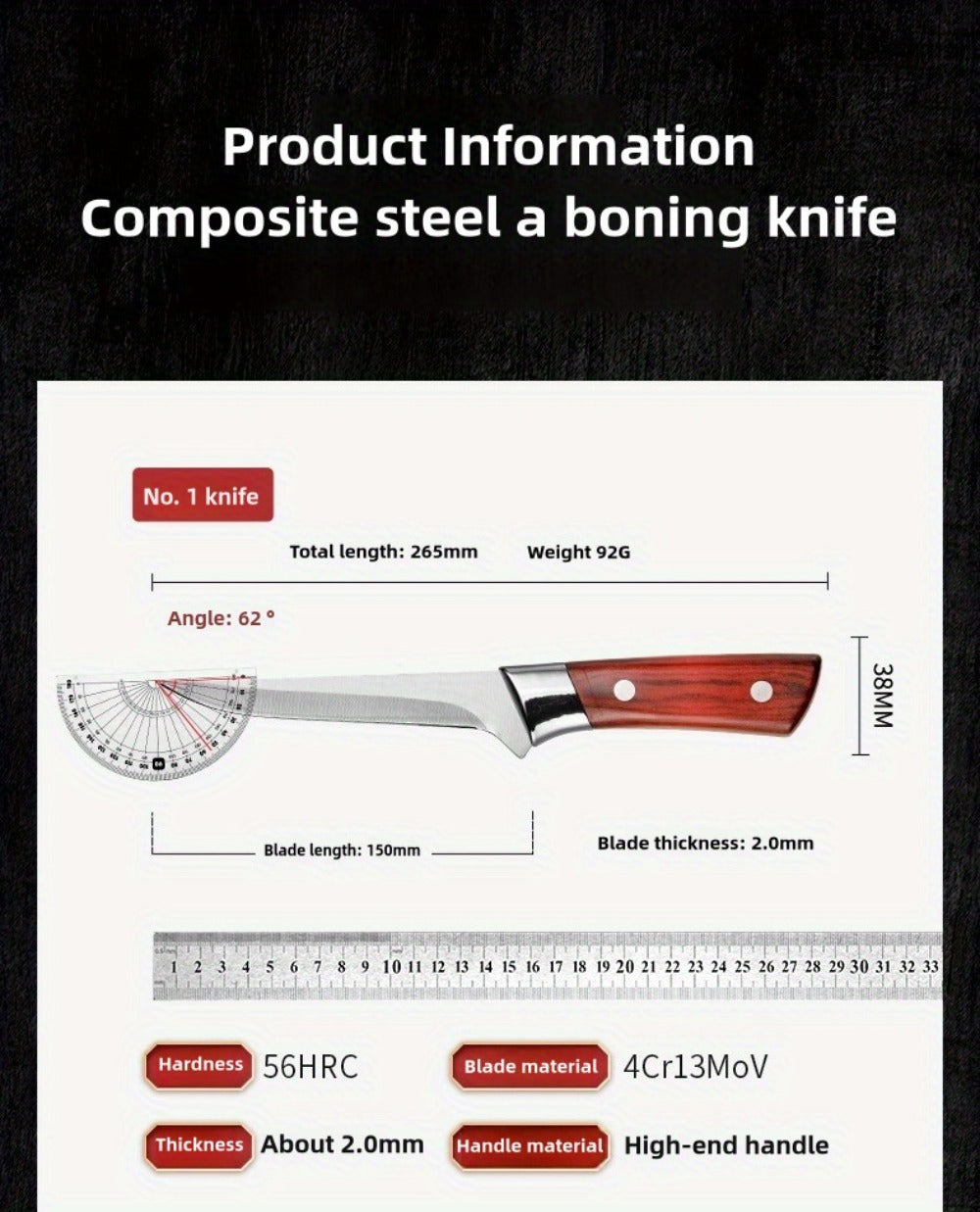 Kitchen Knife Set 3-Piece Hand Forged Stainless Steel Chef Knives with Boning Fillet & Carving Blades – Professional Butcher Set for Meat Cutting BBQ Father's Day Gift