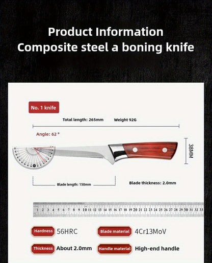 Kitchen Knife Set 3-Piece Hand Forged Stainless Steel Chef Knives with Boning Fillet & Carving Blades – Professional Butcher Set for Meat Cutting BBQ Father's Day Gift