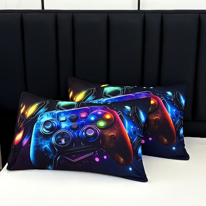 Gaming Bed Sheet Set 3pcs Fitted Sheet + 2 Pillowcases Gamepad Bedding Deep Pocket Machine Washable Boys Girls Dorm Room Decor Gift for Gamers (No Filling)