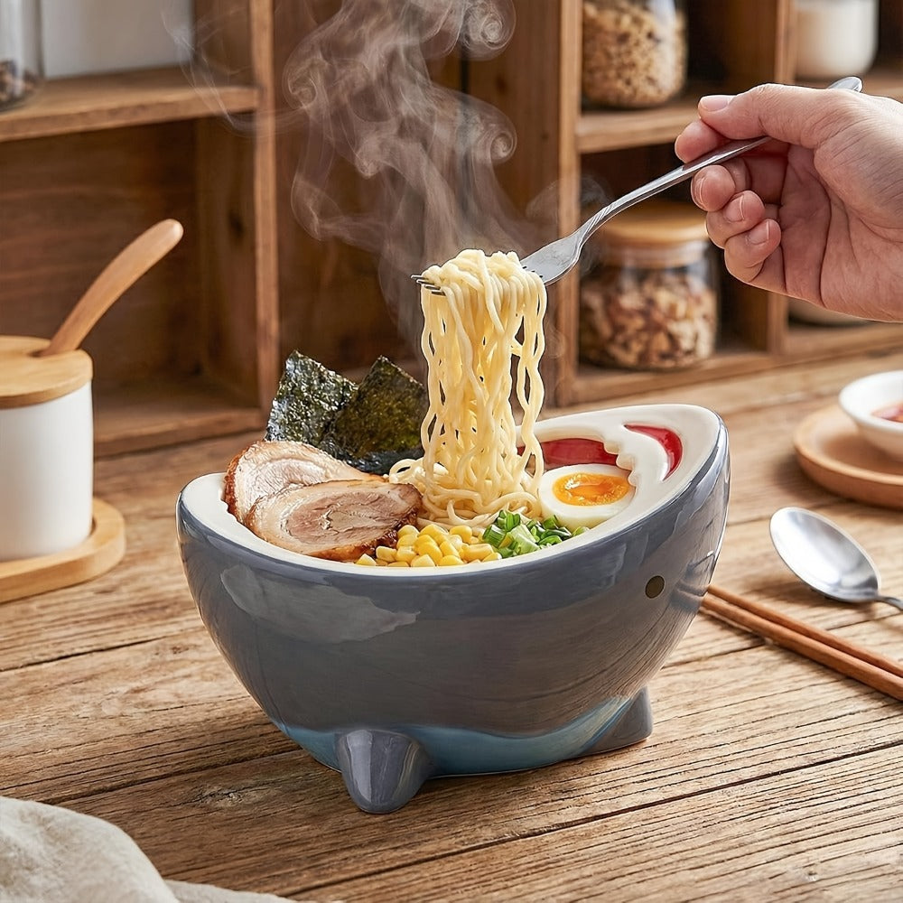 Shark Ramen Bowl 40oz – Large Handmade Ceramic Serving Bowl for Soup, Snacks, Candy & Fruit, Cute Decorative Key Bowl for Entryway, Unique Funny Shark Gift for Home Kitchen