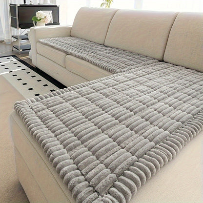 Jacquard Couch Cover Set of 2 Solid Color Corduroy Plush Thick Soft Non-Slip Machine Washable Pet Friendly for 2 3 4 Seat Sectional Sofa Living Room Bedroom