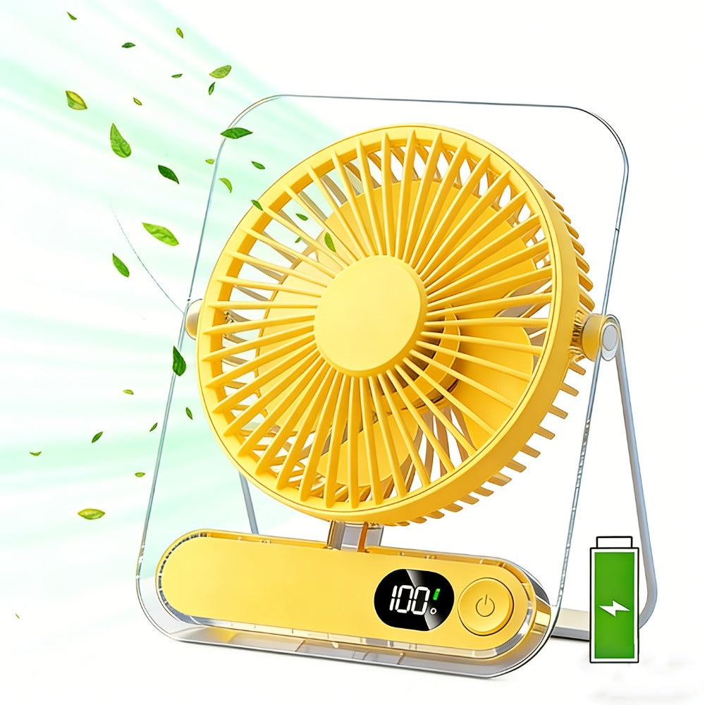 Portable USB Desktop Fan 3000mAh Battery, Ultra-Quiet 5-Speed Foldable Fan with 180° Adjustable Tilt and Digital Power Display, Small Personal Cooling Fan for Home, Office and Travel
