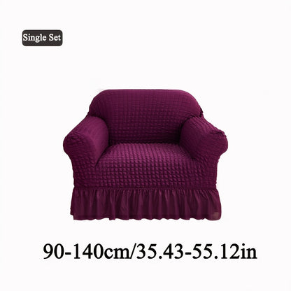 Seersucker Sofa Slipcover Elastic Band Closure Pet-Friendly All-Purpose Sofa Cover for Living Room Home Decor Protection — Single 2 4 Seater Multiple Colors