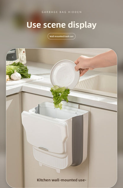 Collapsible Trash Can with Lid Wall Mounted Cabinet Door Hanging Waste Bin 1.85 Gallon Kitchen Bathroom Odor Control Space Saving Garbage Can