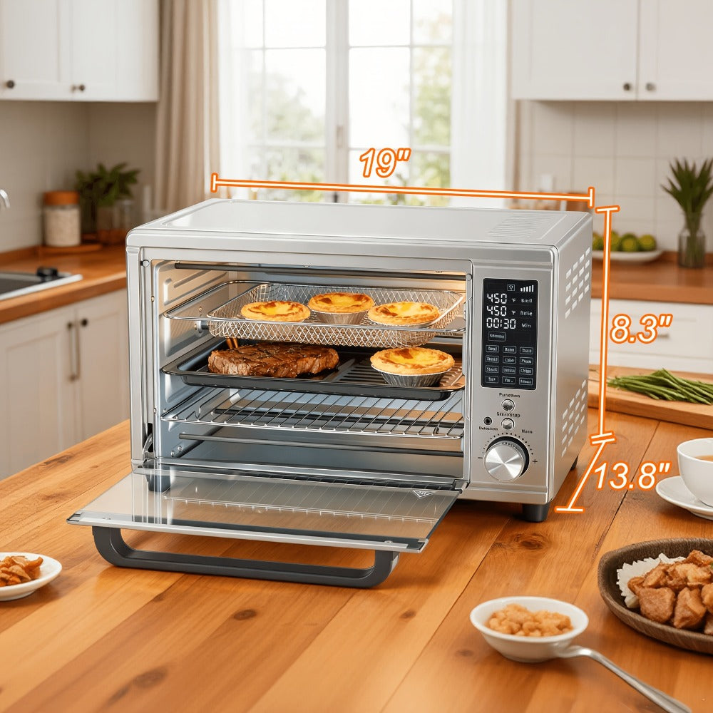 Air Fryer Toaster Oven Combo 29.6QT XL with Smart Probe, 12-in-1 Digital Countertop Oven, Stainless Steel, 7 Accessories, Rotisserie, 450°F Rapid Heat, Large Family Size