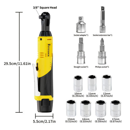 12V Electric Ratchet Wrench Set 400 RPM | 3/8" Cordless Power Ratchet Tool Kit with Variable Speed, 7 Sockets, 2.0Ah Lithium Battery & Fast Charger – Pipeline & Auto Repair