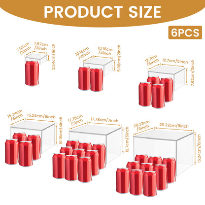 Acrylic Buffet Risers 6pcs Display Stand Set 8 Sizes 3"-10", Cube Box Riser Shelf for Party Catering Dessert Table, Food Display Stand for Collectibles Cupcakes Jewelry, White or Clear