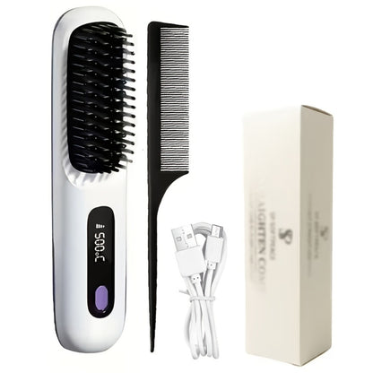 Cordless Mini Hair Straightener Wireless Flat Iron USB Rechargeable 2000mAh 3-Speed Adjustable Temp LED Display Professional Styling Smooth Shiny Hair Travel Home Black White