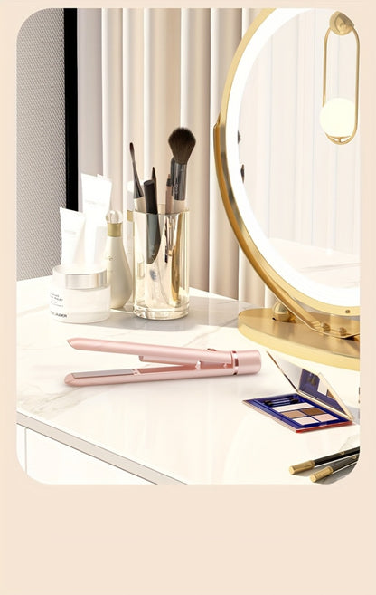Wireless Hair Straightener and Curling Iron 2-in-1 Ceramic Cordless Hair Styler USB-C Rechargeable 3-Speed Adjustable Temperature Portable Travel Hair Tool Women Gift Pink White