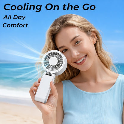 Handheld Fan USB-C Rechargeable 150-Speed Stepless Adjustable Turbo Fan LED Display Foldable Wearable Neck Desk Fan for Outdoor Travel Office Camping Black White Yellow