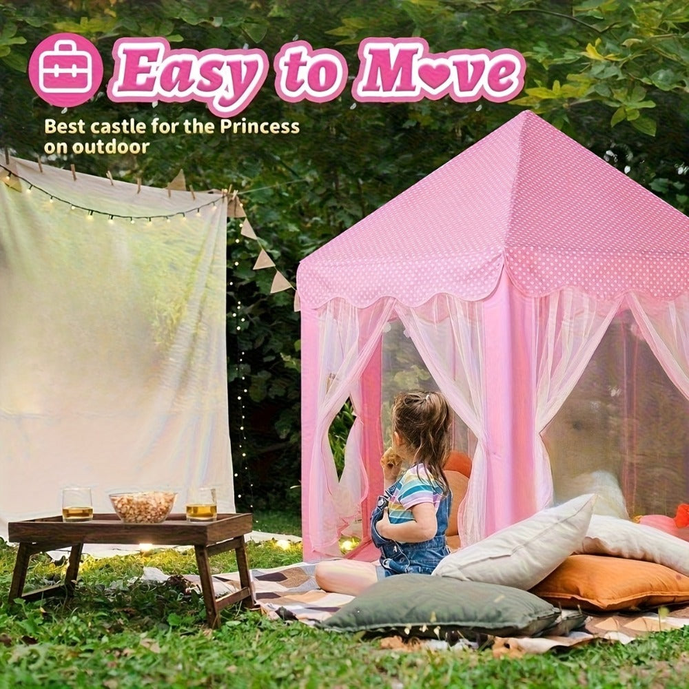 Kids Princess Tent Hexagonal Play Tent with Sheer Door Curtain – Flower Pattern Mosquito Net Castle for Girls, Indoor Outdoor Playhouse Canopy Bed Tent