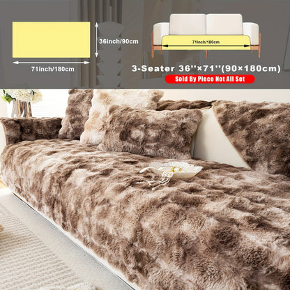 Plush Sofa Cover Faux Lamb Thick Fluffy Couch Slipcover Pet Friendly Machine Washable Gradient Color Polyester Furniture Protector for Armchair Single Double Triple Sofa Living Room Home Decor