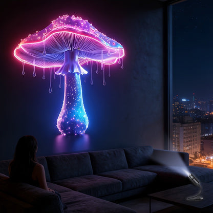 USB Projection Night Light 10-in-1 Mushroom Leaf LED Atmosphere Lamp Neon Aesthetic Room Decor for Bedroom Car Interior Ceiling Decoration Kids Room Gaming Room Gift