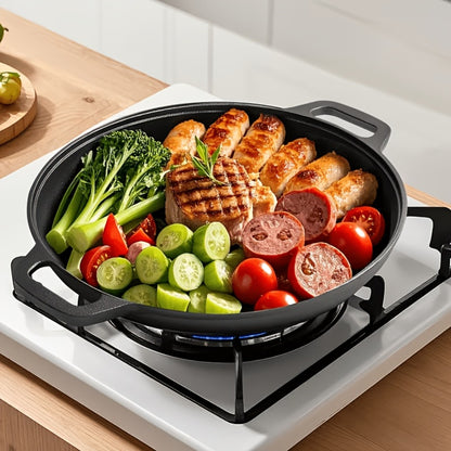 Cast Iron Skillet 11 Inch Pre-Seasoned Round Grill Pan with Dual Loop Handles – Even Heating for Oven, Stovetop, Campfire & Grill | Heavy-Duty Kitchen Cookware for Pizza, Steak & More