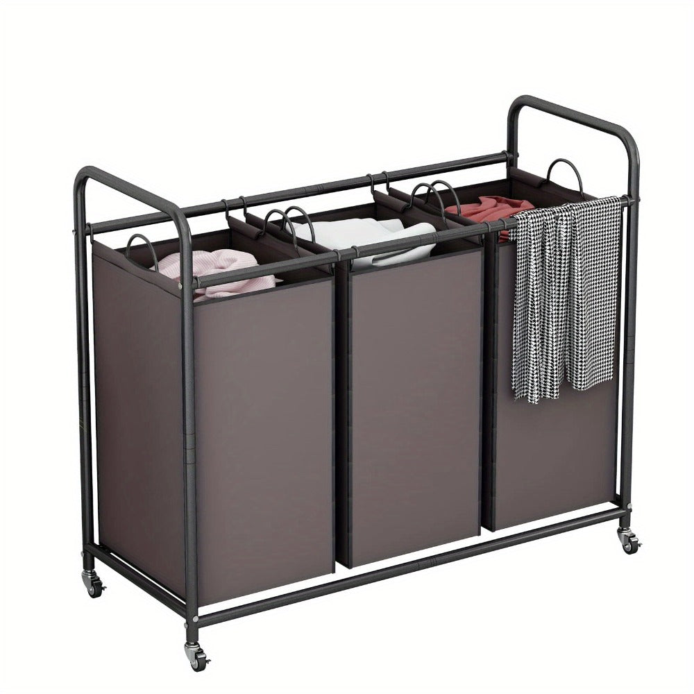 3-Bag Laundry Sorter Cart 63.4 Gallon – Rolling Hamper with Lockable Wheels & Removable Bags, Heavy-Duty Fabric Laundry Basket for Bedroom & Laundry Room, Black Gray Beige Brown
