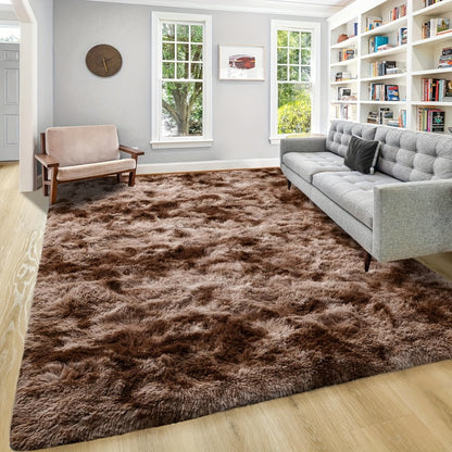 Shaggy Plush Area Rug - Soft Fluffy Carpet for Living Room, Bedroom & Sofa | Non-Slip Machine Washable Tie-Dye & Solid Color Long Pile Rug | Luxury Home Decor Floor Mat in Multiple Sizes & Colors