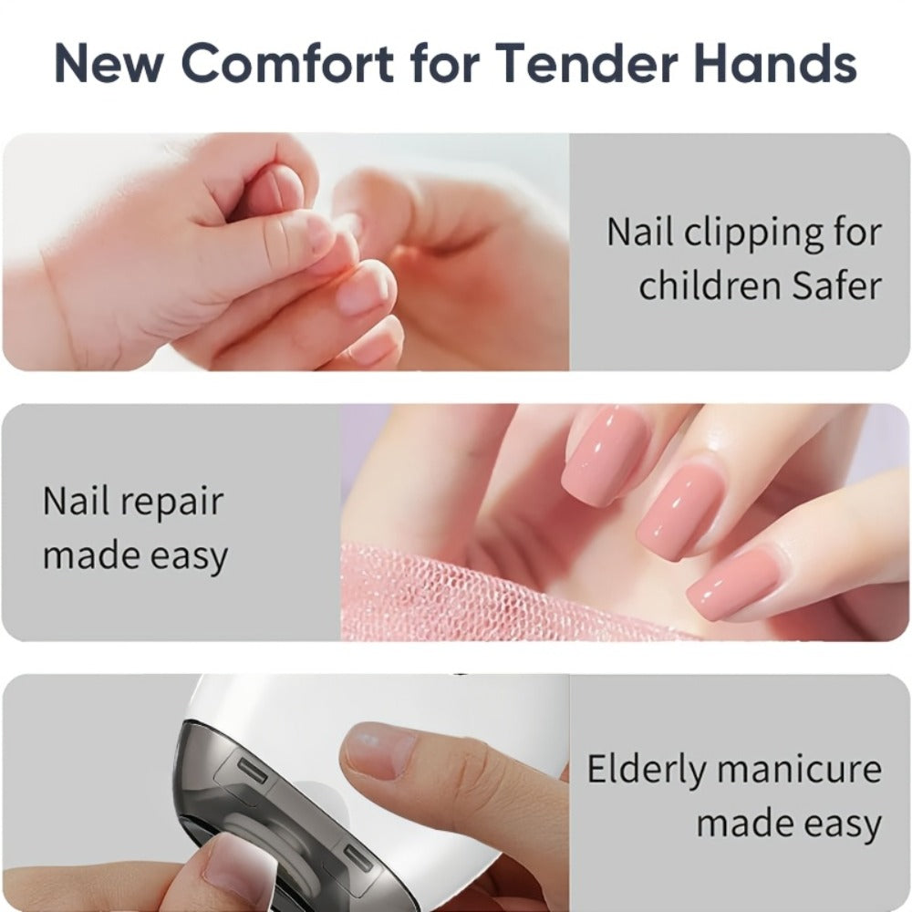 Electric Nail Trimmer with LED Light & 3 Speeds – Automatic Nail Clipper for Seniors, Adults & Thick Toenails, Low Noise, Portable with Nail Scraps Storage, 2pc Set