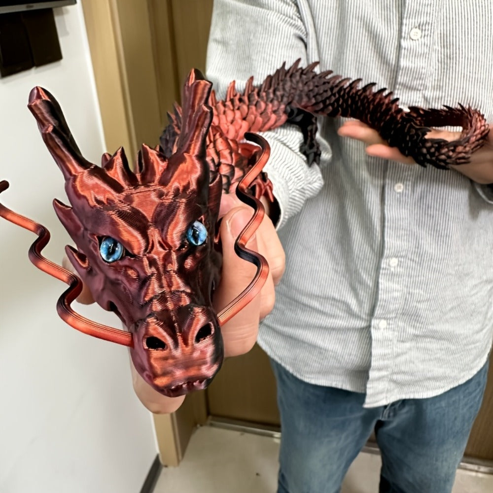 3D Printed Chinese Dragon Figurine 35.4" Poseable Articulated Joints Flexible Desk Sculpture Home Office Decor Collectible Gift
