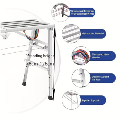 Folding Scaffold Step Stool Adjustable Height 39-79" Portable Steel Work Platform 1300 lb Capacity for Home Renovation Painting Car Washing RV Cleaning