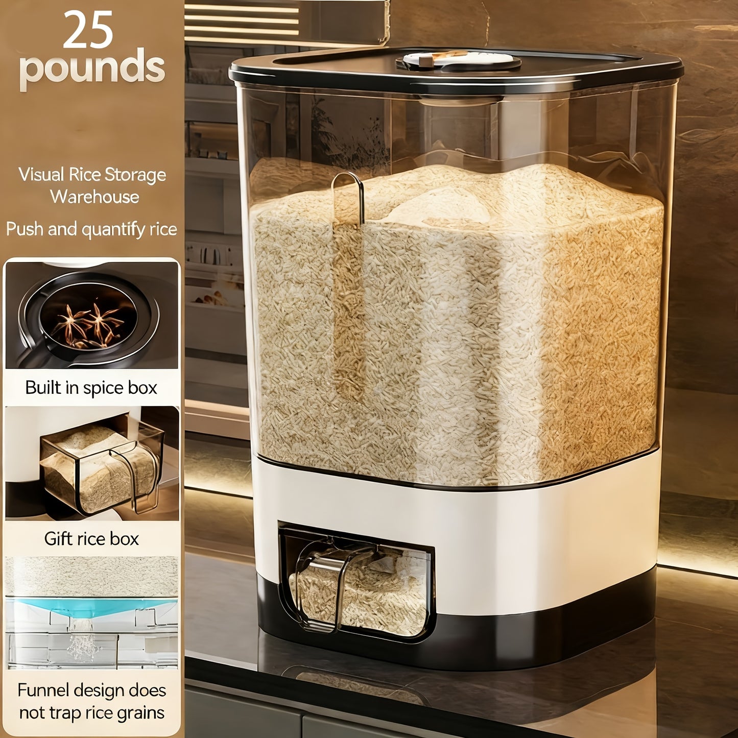 Airtight Rice Container with Measuring Cup | Large Capacity Moisture-Proof Rice Dispenser for Rice, Grains, Flour, Pet Food – BPA-Free Kitchen Food Storage
