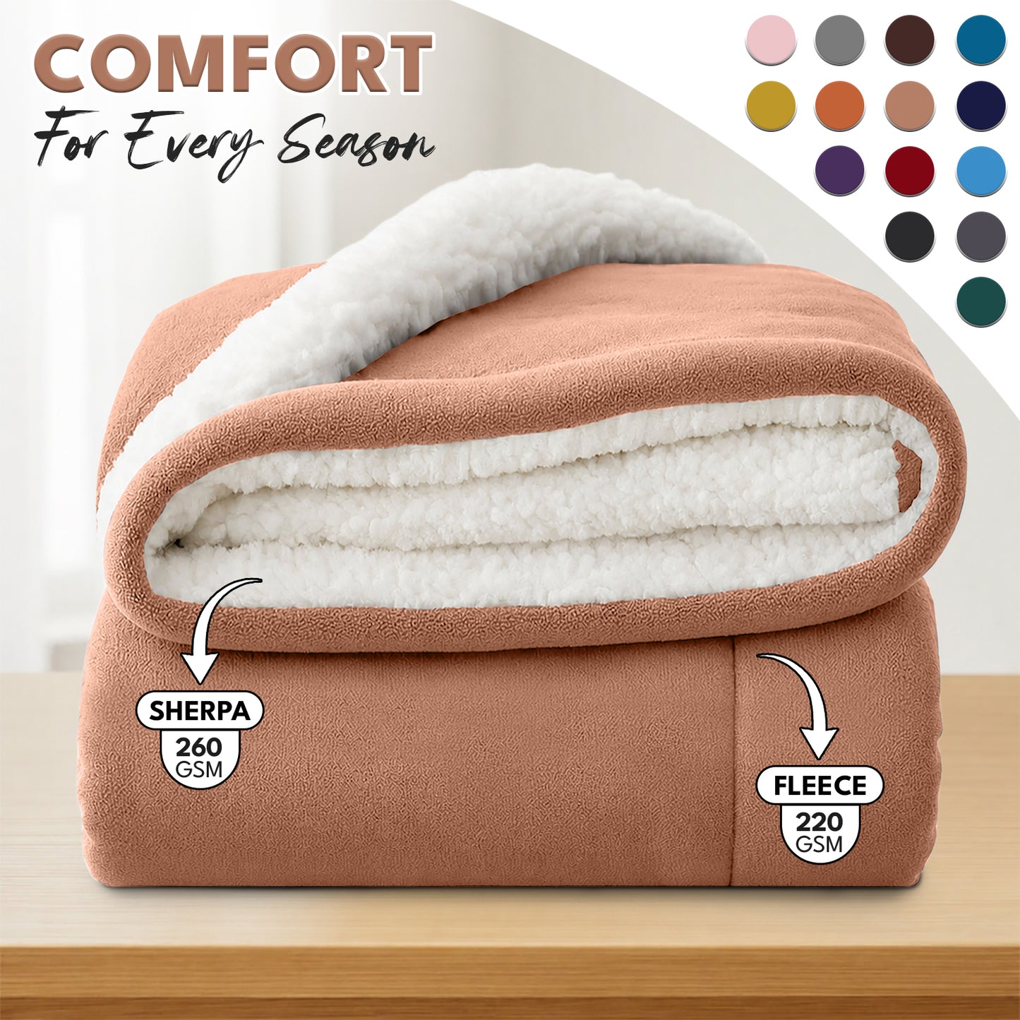 Sherpa Flannel Blanket – Double-Layer Ultra Soft Warm Throw for Bed, Sofa & Bedroom Decor, Better Sleep, 14 Colors, 3 Sizes