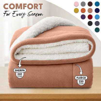 Sherpa Flannel Blanket – Double-Layer Ultra Soft Warm Throw for Bed, Sofa & Bedroom Decor, Better Sleep, 14 Colors, 3 Sizes