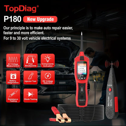 Automotive Circuit Tester P180 Multimeter | Breakpoint Localization Battery Diagnosis AC DC Voltage Fuel Injector Tester 6-30V | Car Electrical System Diagnostic Tool with TFT Color Display