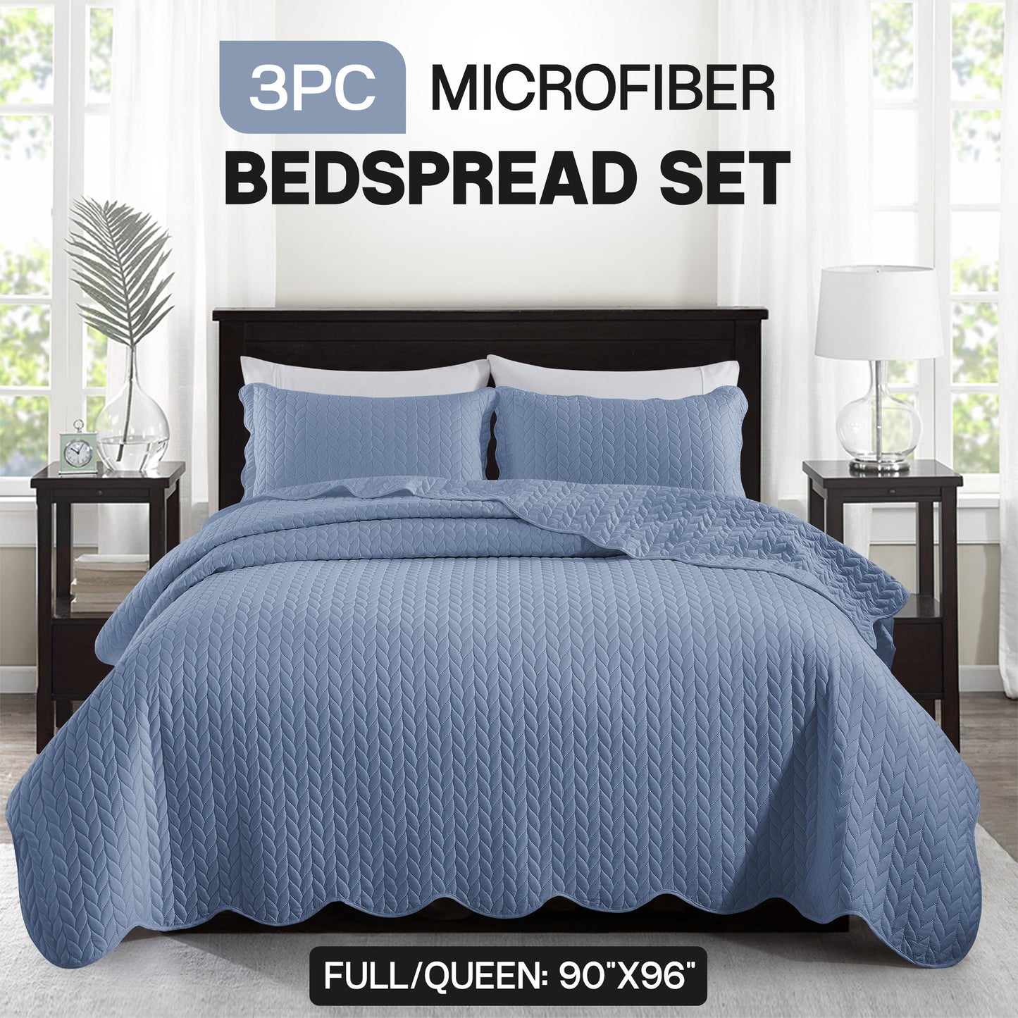 Bedspread Set 3-Piece Microfiber Floral Coverlet with Pillow Shams - Soft Breathable Lightweight All-Season Bed Cover for Queen King Twin California King