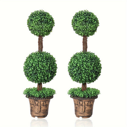 Artificial Boxwood Topiary Tree 2 Pack 3ft 4ft Faux Topiary Ball Tree Potted Plant for Front Door Porch Living Room Indoor Outdoor Decor